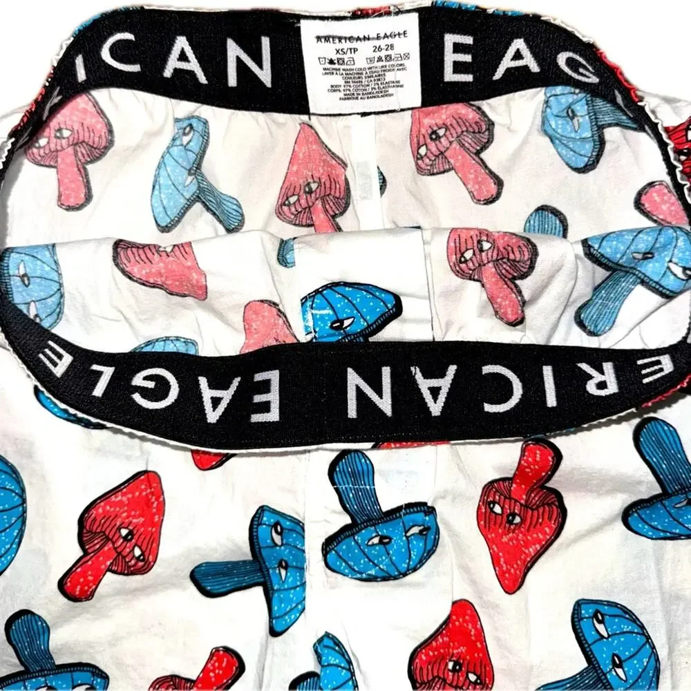 American Eagle XSBoxer Shorts Mushroom Print Red White Blue Cotton Pockets Indie